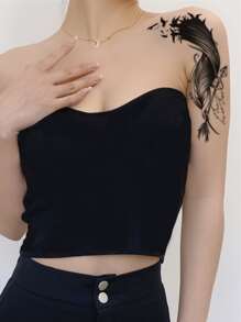 STARTTOOS 1pc Black Feather Pattern Large Arm/Body Temporary Tattoo Sticker,Sketch Style - Black - View 5