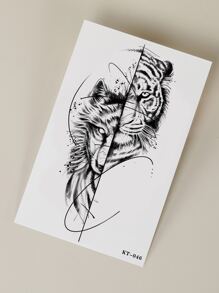 Hình xăm dán , 1 tờ chó sói & In hoa con hổ Hình xăm tạm thời Đối với phụ nữ , Hình xăm dán Người lớn , Thực tế Hình xăm chó sói , con hổ , Đối với phụ nữ Và Cô gái - màu đen - Xem 5