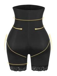 Contrast Lace Hook And Eye Shapewear Shorts - Black - View 2
