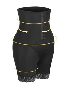 Contrast Lace Hook And Eye Shapewear Shorts - Black - View 3