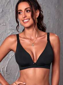 SHEIN Maternity Solid Wireless Nursing Bra - Black - View 5
