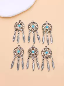 6入組羽毛裝飾捕夢網DIY吊墜 - 銀色 - 查看 1