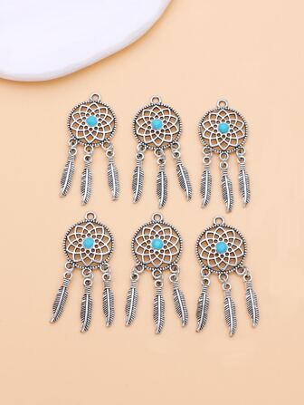 6入組羽毛裝飾捕夢網DIY吊墜