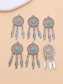 6入組羽毛裝飾捕夢網DIY吊墜 - 銀色 - 查看 2