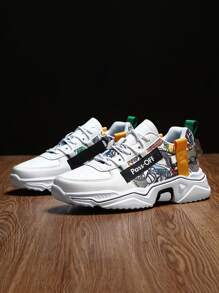 Men Lace-up Front Cartoon Graphic Sneakers - White - View 2