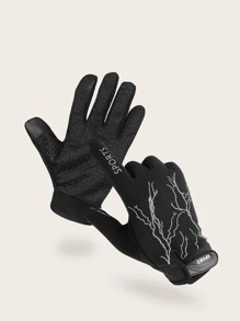 1pair Lightning Pattern Non-Slip Cycling Gloves,Suitable For Cycling,Riding Motorcycle And Skiing,Black Gloves - Grey - View 2