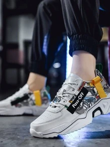 Men Lace-up Front Cartoon Graphic Sneakers - White - View 5