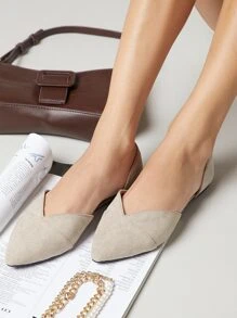Faux Suede Pointy Toe Flats - Light Grey - View 1