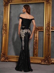 Đầm Dây kéo Đồ họa Buổi tiệc - màu đen - Xem 2