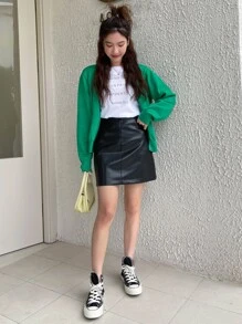 DAZY Solid A-line Skirt - Black - View 9