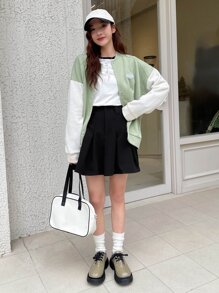 DAZY 撞色插肩袖T恤 - 黑與白 - 查看 9