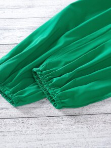 SHEIN Toddler Girls Tiered Ruffle Hem Tank Top & Carrot Trousers - Green - View 4