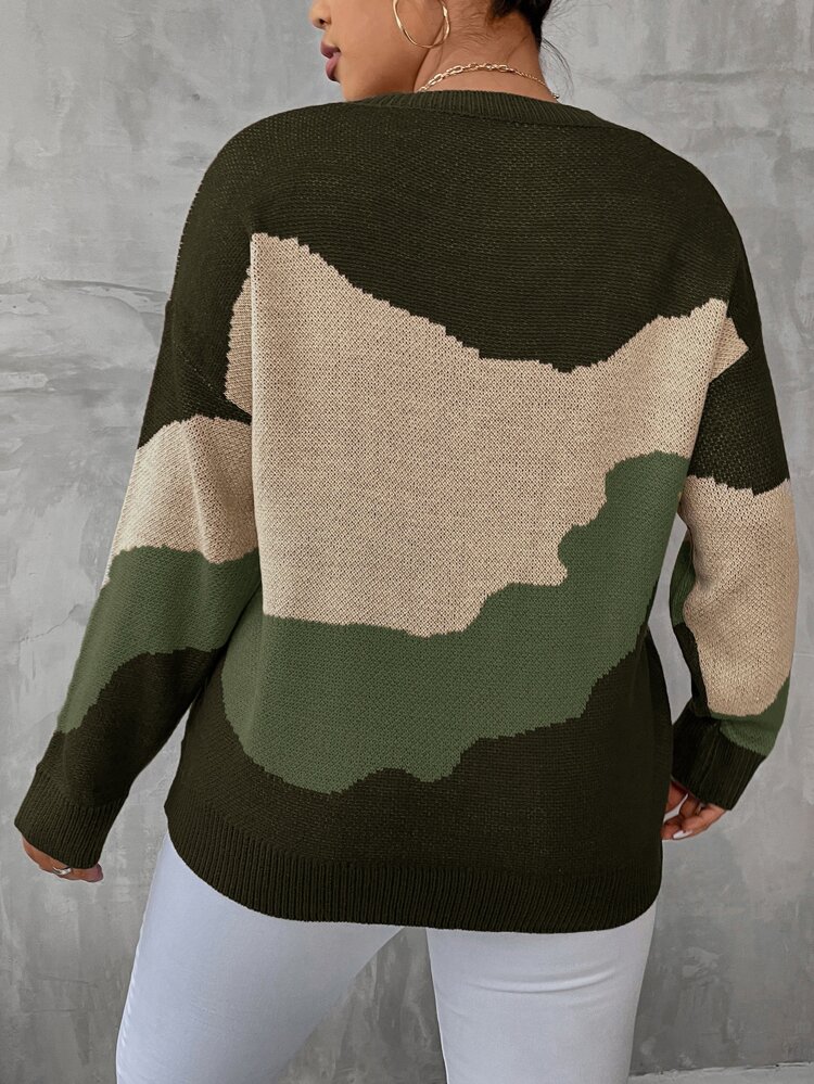 Plus Colorblock Drop Shoulder Sweater Knit Pullover Fall Winter Autumn Sweater