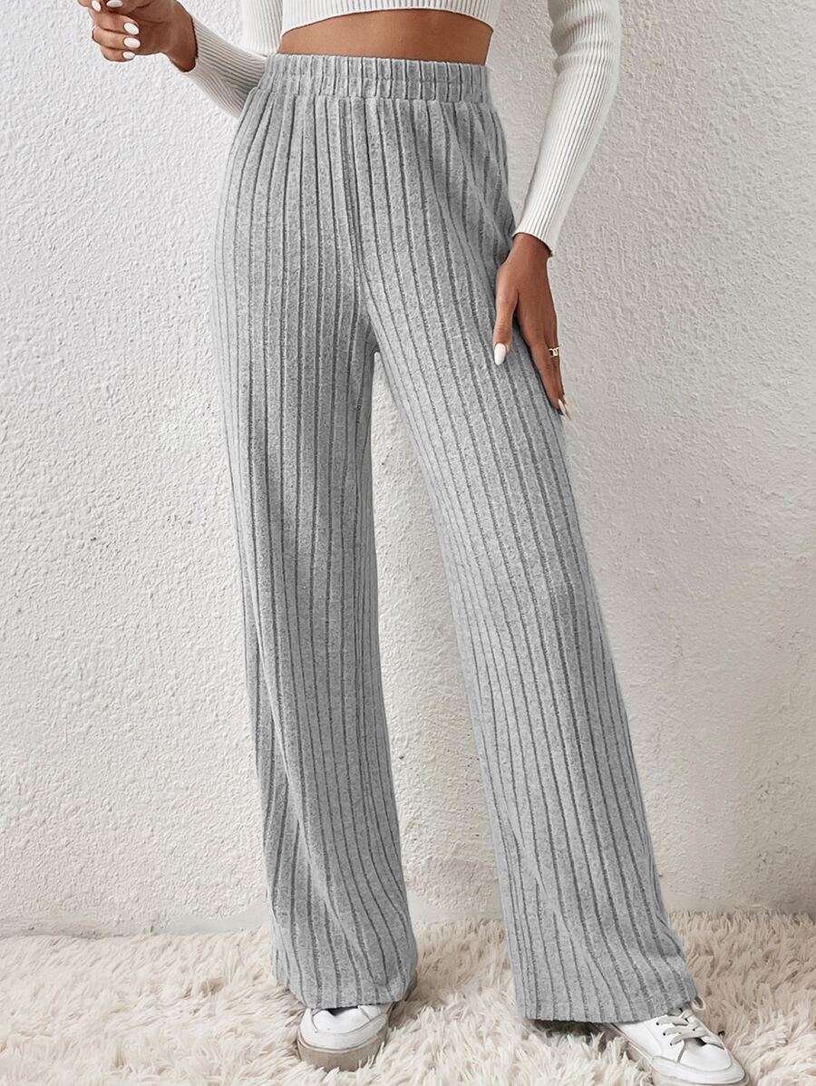 Muchica Solid High Waist Wide Leg Trousers - Grey - View 1