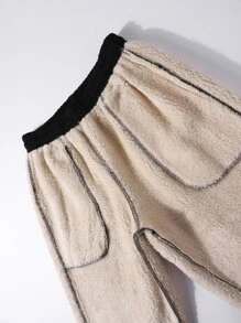 男士抽繩加絨內裏衛褲 - 黑色 - 查看 8