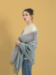 1入組女式多色素色保暖經典毛領開叉斗篷適合日常和派對穿著 - 藍色 - 查看 4