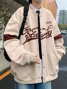 Aesthetic Post--Loose Fit Men's Letter Graphic Drop Shoulder Bomber Jacket - Apricot - View 1