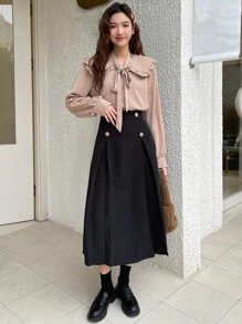 DAZY Váy nữ Nút màu trơn Giải trí - màu đen - Xem 8