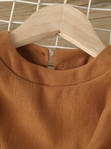 Toddler Girls Solid Lantern Sleeve Fold Pleated Dress - Brown - View 4