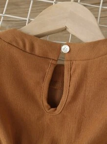 Toddler Girls Solid Lantern Sleeve Fold Pleated Dress - Brown - View 7