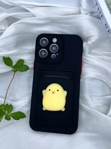 Cartoon Chicken Decor Phone Case With Card Slot - Black - View 1