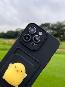 Cartoon Chicken Decor Phone Case With Card Slot - Black - View 3