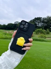 Cartoon Chicken Decor Phone Case With Card Slot - Black - View 5