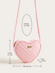 1pc Girl's Pink Plush Quilted Heart-Shaped Cute Crossbody Bag For Daily Use - Pink - View 4