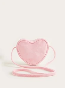 1pc Girl's Pink Plush Quilted Heart-Shaped Cute Crossbody Bag For Daily Use - Pink - View 6