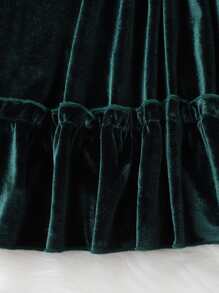 嬰兒褶邊前蝴蝶結荷葉邊絲絨連衣裙 - 墨綠色 - 查看 4