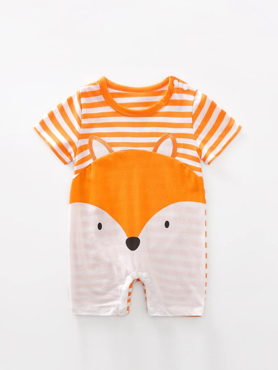 Yierying Baby Cartoon & Striped Pattern Romper