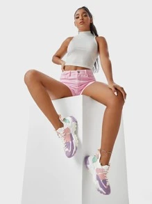 Giày Nữ Colorblock Nhẹ Thoải Mái Buộc Dây Phía Trước Chun Giày Thể Thao Giày Thường - Màu tím - Xem 6