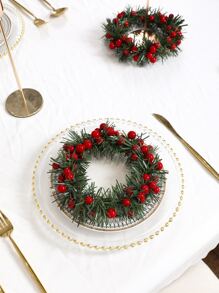 1pc Simulated Holly Pine Circle - Chinese New Year Decoration. New Year Gifts And Party Supplies. Wedding Scene Desktop Decoration Flower Wall Decoration Hanging Items - Multicolor - View 2