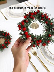 1pc Simulated Holly Pine Circle - Chinese New Year Decoration. New Year Gifts And Party Supplies. Wedding Scene Desktop Decoration Flower Wall Decoration Hanging Items - Multicolor - View 6