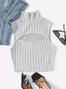 SHEIN EZwear Cut Out High Neck Tank Top - Grey - View 1