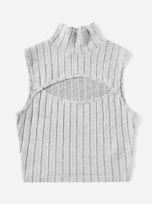 SHEIN EZwear Cut Out High Neck Tank Top - Grey - View 3