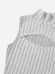 SHEIN EZwear Cut Out High Neck Tank Top - Grey - View 4