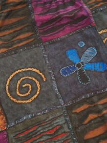 ROMWE PUNK 頹廢搖滾色塊拼接圖案不對稱下擺半身裙 - 彩色 - 查看 4