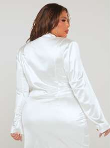 SHEIN SXY Plus Rhinestone Detail Peak Collar Crop Blazer - White - View 2