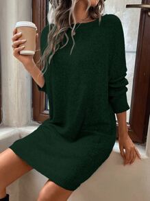 SHEIN LUNE Batwing Sleeve Jumper Dress - Dark Green - View 1