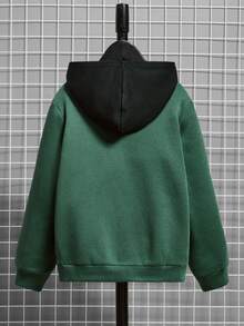 SHEIN Áo nỉ in chữ phối màu dành cho bé trai tuổi teen - Màu xanh lá cây đậm - Xem 2