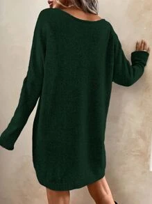 SHEIN LUNE Batwing Sleeve Jumper Dress - Dark Green - View 2
