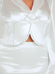 SHEIN SXY Plus Rhinestone Detail Peak Collar Crop Blazer - White - View 5