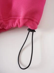 SHEIN EZwear Plus Letter Graphic Drawstring Hem Drop Shoulder Thermal Lined Sweatshirt - Hot Pink - View 3