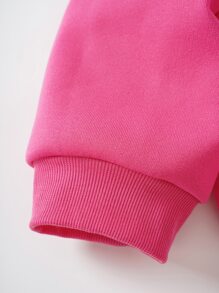 SHEIN EZwear Plus Letter Graphic Drawstring Hem Drop Shoulder Thermal Lined Sweatshirt - Hot Pink - View 7