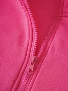 SHEIN EZwear Plus Letter Graphic Drawstring Hem Drop Shoulder Thermal Lined Sweatshirt - Hot Pink - View 6
