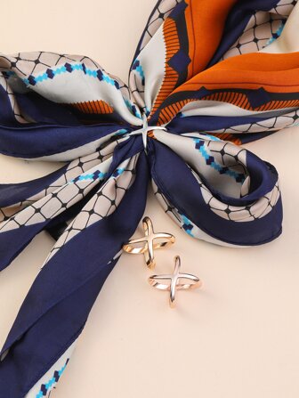 3入女士鋅合金簡約時尚x設計小尺寸圍巾夾,金色、銀色及玫瑰金優雅款