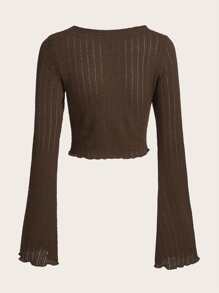SHEIN MOD Ruched Bust Flounce Sleeve Crop Tee - Coffee Brown - View 2