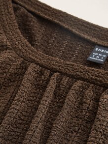 SHEIN MOD Ruched Bust Flounce Sleeve Crop Tee - Coffee Brown - View 3