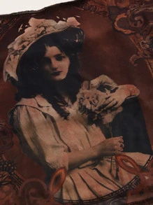 ROMWE PUNK Grunge Figure Graphic Halter Neck Crop Top With Arm Sleeves - Rust Brown - View 3